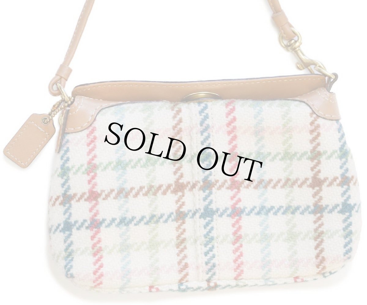 画像2: 00s COACH オールド コーチ チェック ツイード ウール×レザー 切り替え ポーチ (2)