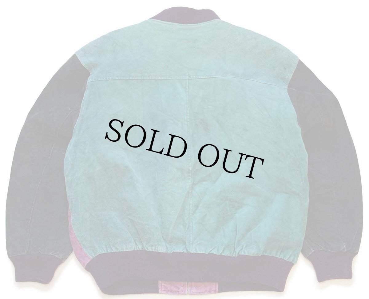 画像2: 00s ARIZONA マルチカラー 切り替え キルティングライナー スエードレザージャケット 紫×緑×黒 L (2)