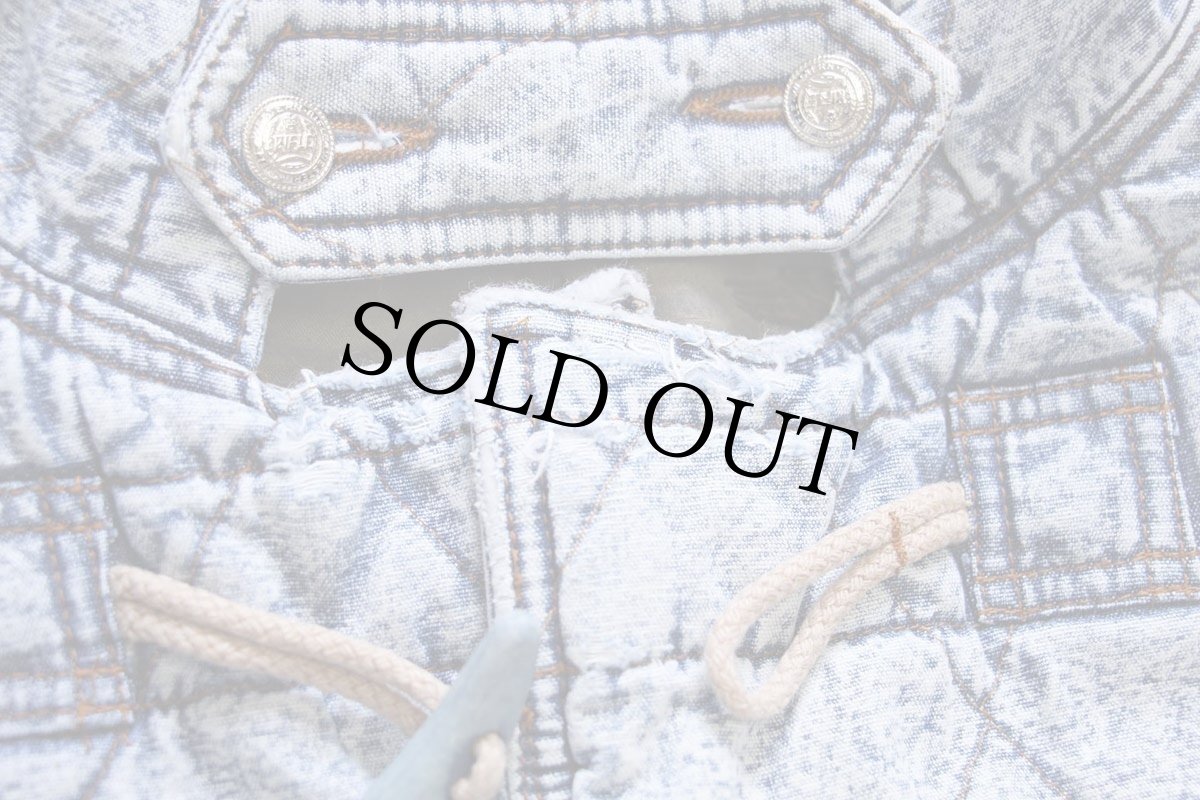 画像7: 90s イタリア製 Rifle ケミカルウォッシュ キルティング デニム ダッフルコート L★アシッド (7)