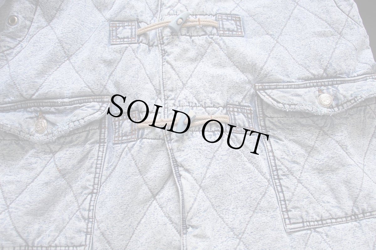 画像6: 90s イタリア製 Rifle ケミカルウォッシュ キルティング デニム ダッフルコート L★アシッド (6)