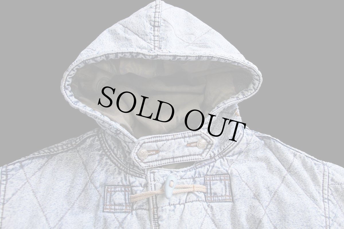 画像3: 90s イタリア製 Rifle ケミカルウォッシュ キルティング デニム ダッフルコート L★アシッド (3)