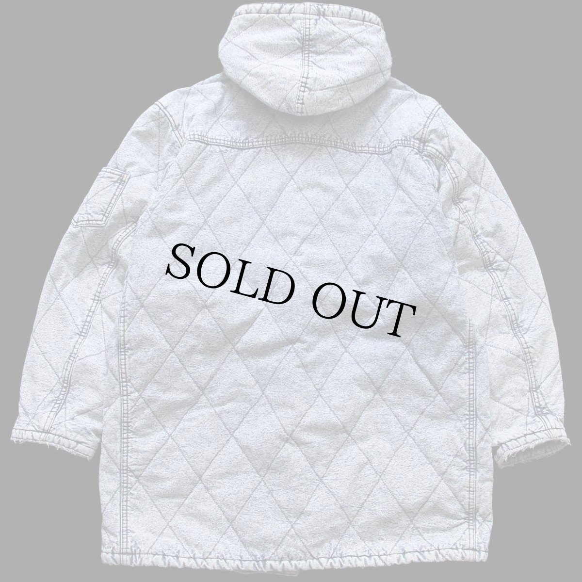 画像2: 90s イタリア製 Rifle ケミカルウォッシュ キルティング デニム ダッフルコート L★アシッド (2)