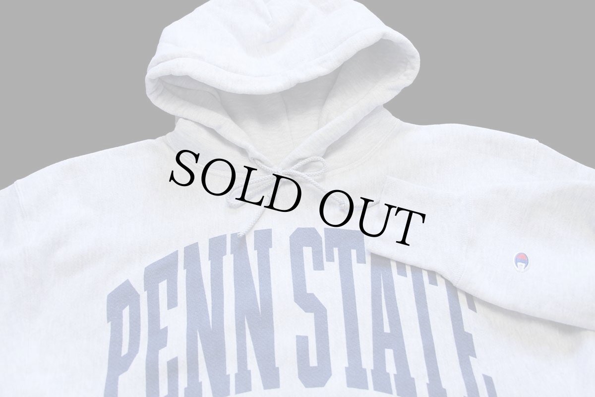 画像3: 00s Championチャンピオン PENN STATE 染み込みプリント リバースウィーブ スウェットパーカー 杢グレー L (3)