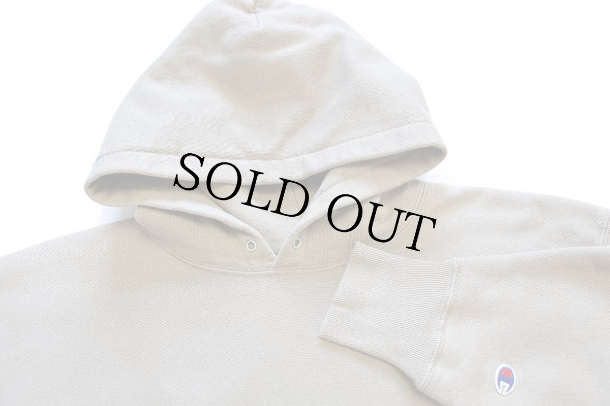 画像3: 00s メキシコ製 Championチャンピオン 無地 目無し リバースウィーブ スウェットパーカー グレーベージュ L★フーディー ブランク (3)