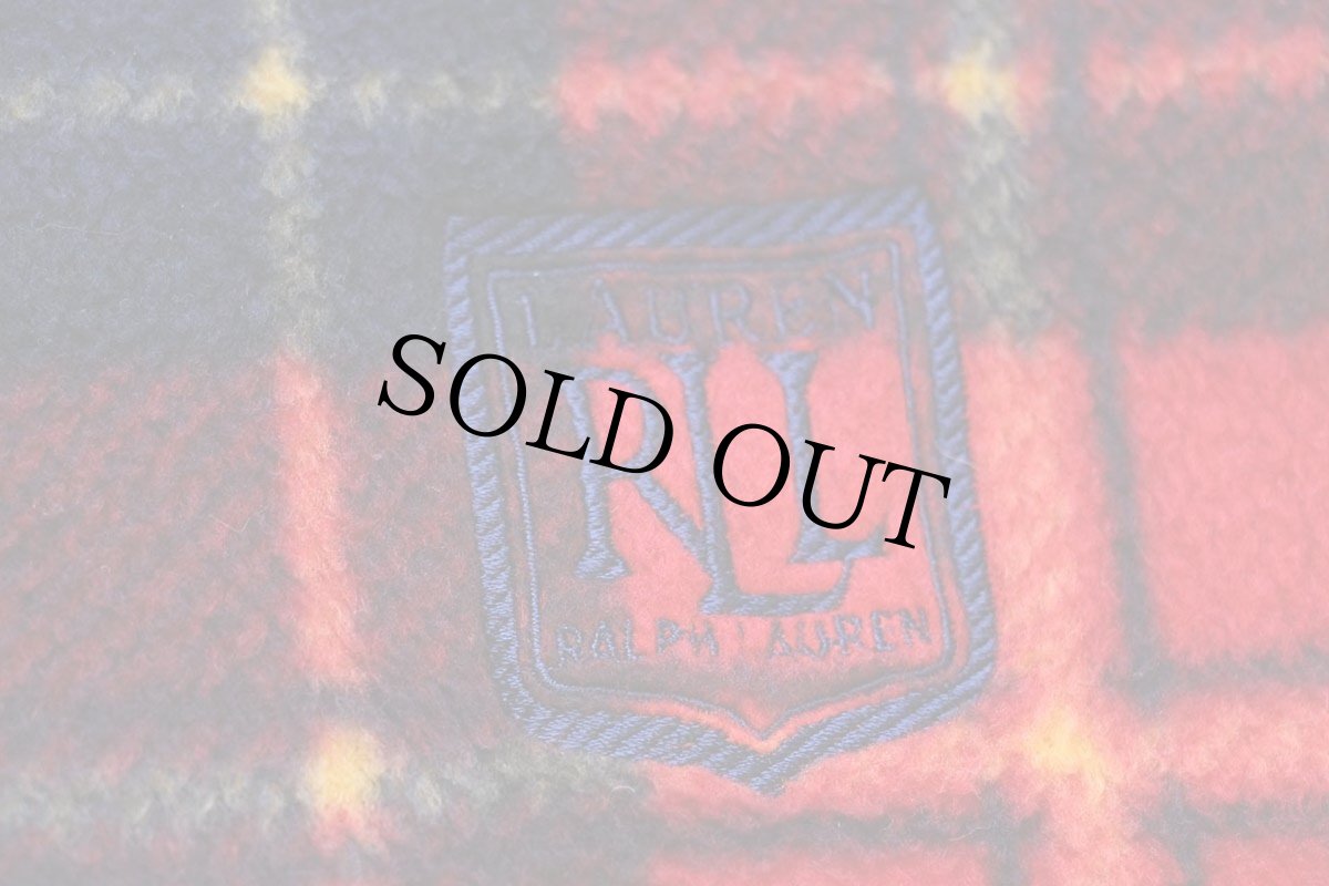 画像4: 90s LAUREN ラルフローレン ロゴ刺繍 タータンチェック フリースパーカー (4)