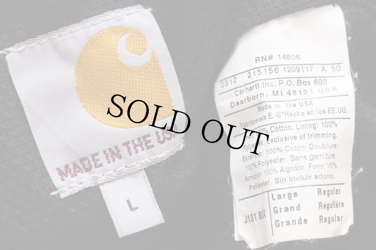 画像4: USA製 carharttカーハート Grip Rite 刺繍 裏サーマル ダック地 アクティブジャケット パーカー 黒 L (4)