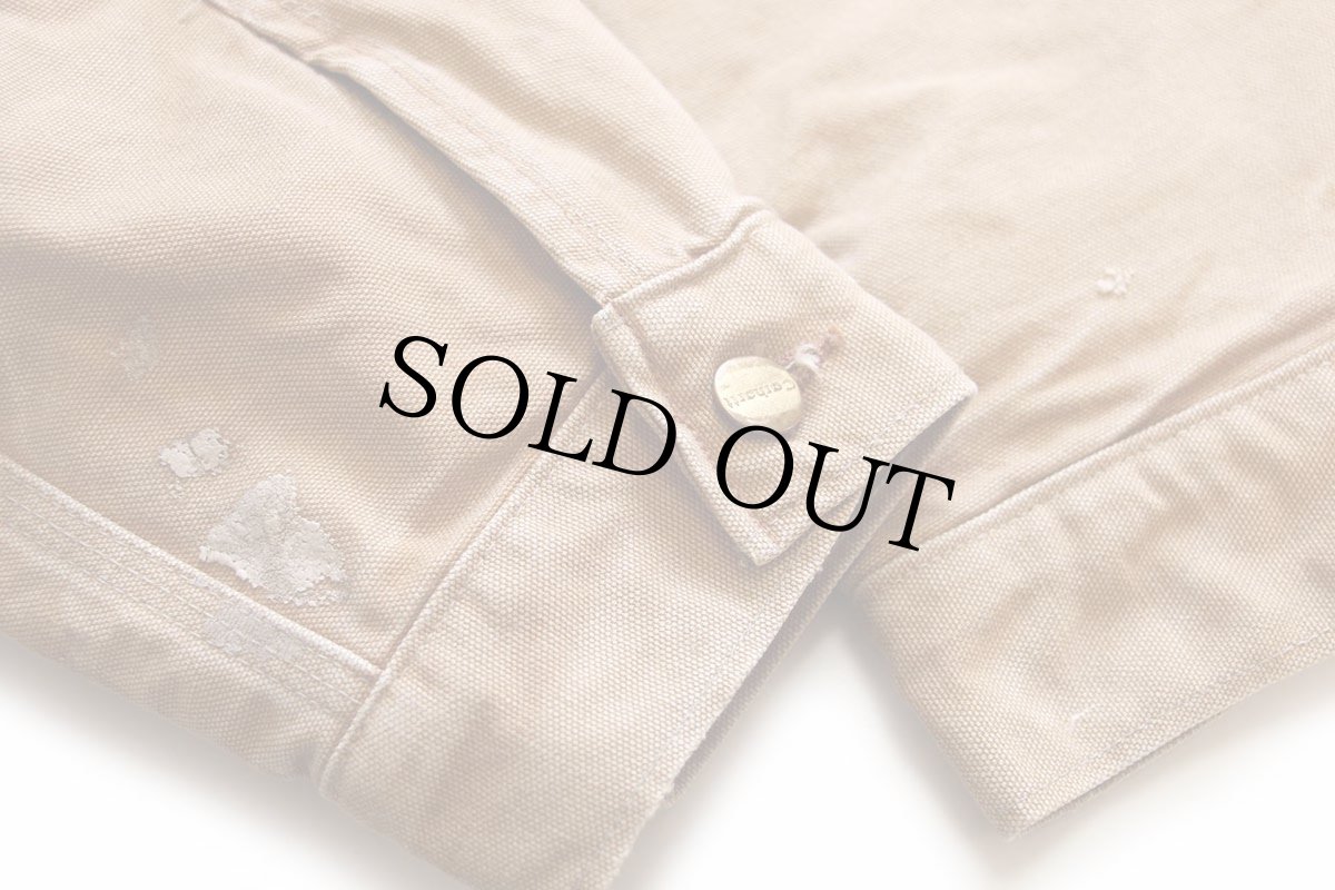 画像8: 00s USA製 carharttカーハート Paragon 刺繍 ペンキ飛び ブランケットライナー ダックジャケット 4ポケット ボロ L (8)