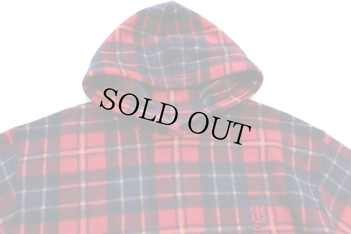 画像3: 90s LAUREN ラルフローレン ロゴ刺繍 タータンチェック フリースパーカー (3)