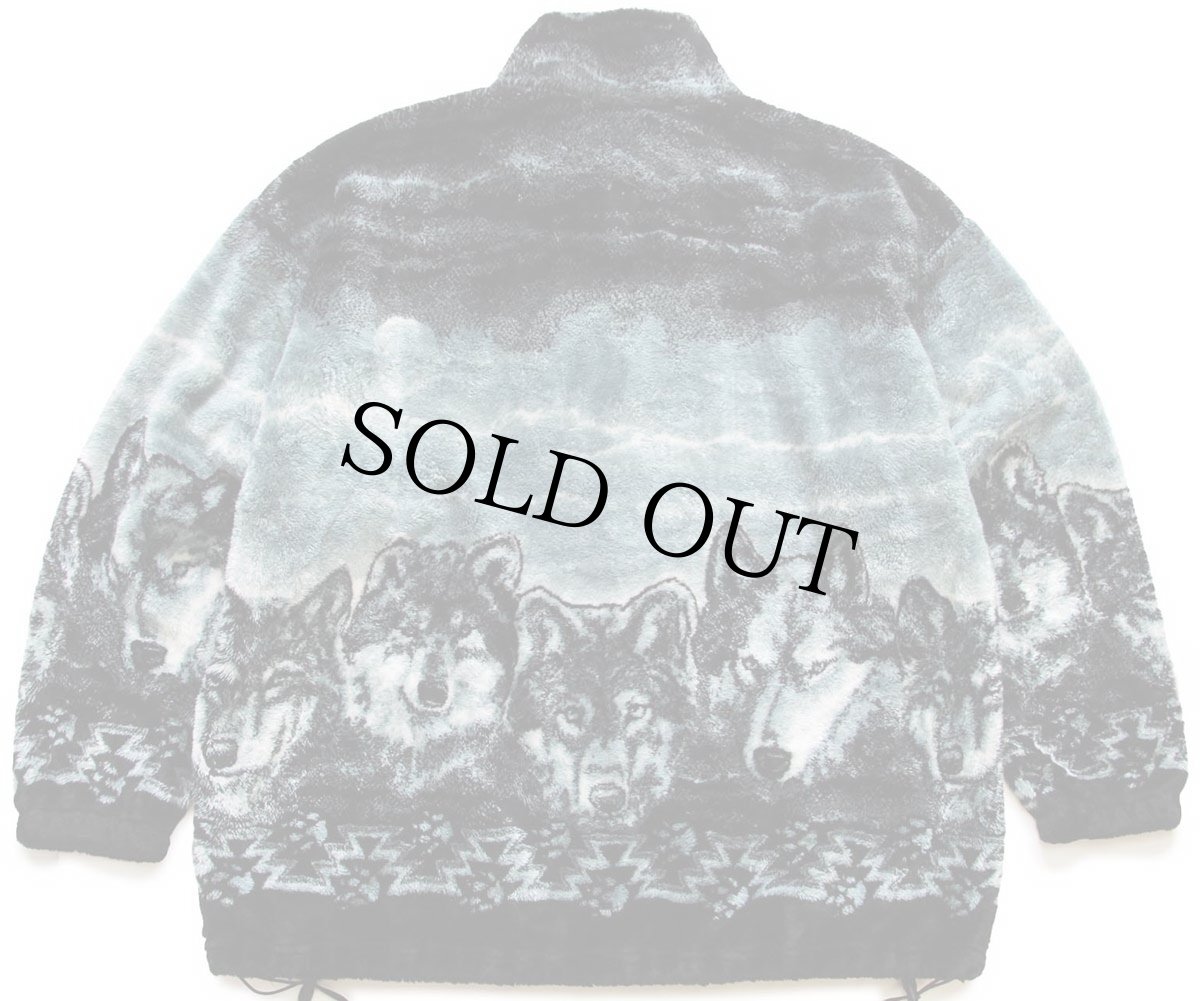 画像2: 90s USA製 Cobblestone Canyon ウルフ アート パイル フリースジャケット XL (2)