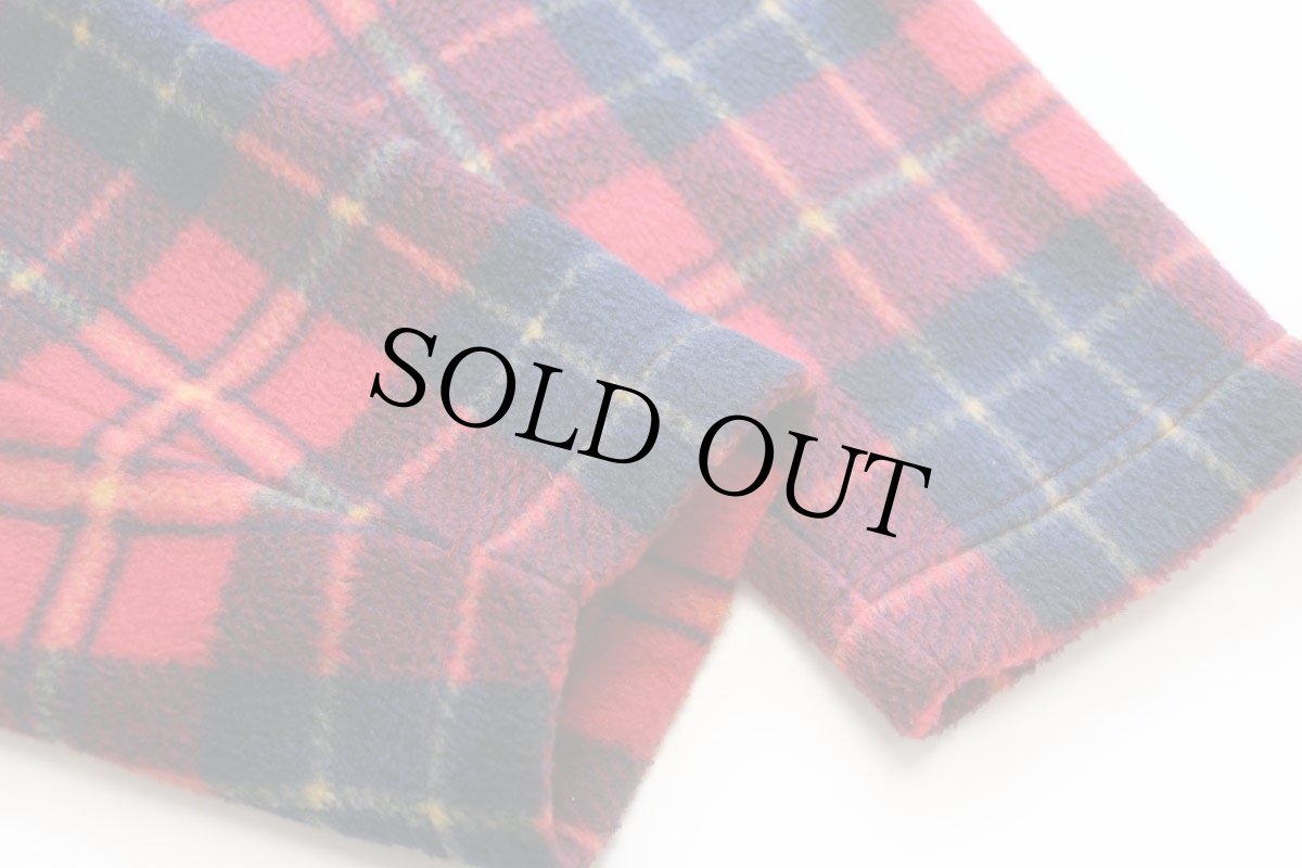 画像7: 90s LAUREN ラルフローレン ロゴ刺繍 タータンチェック フリースパーカー (7)