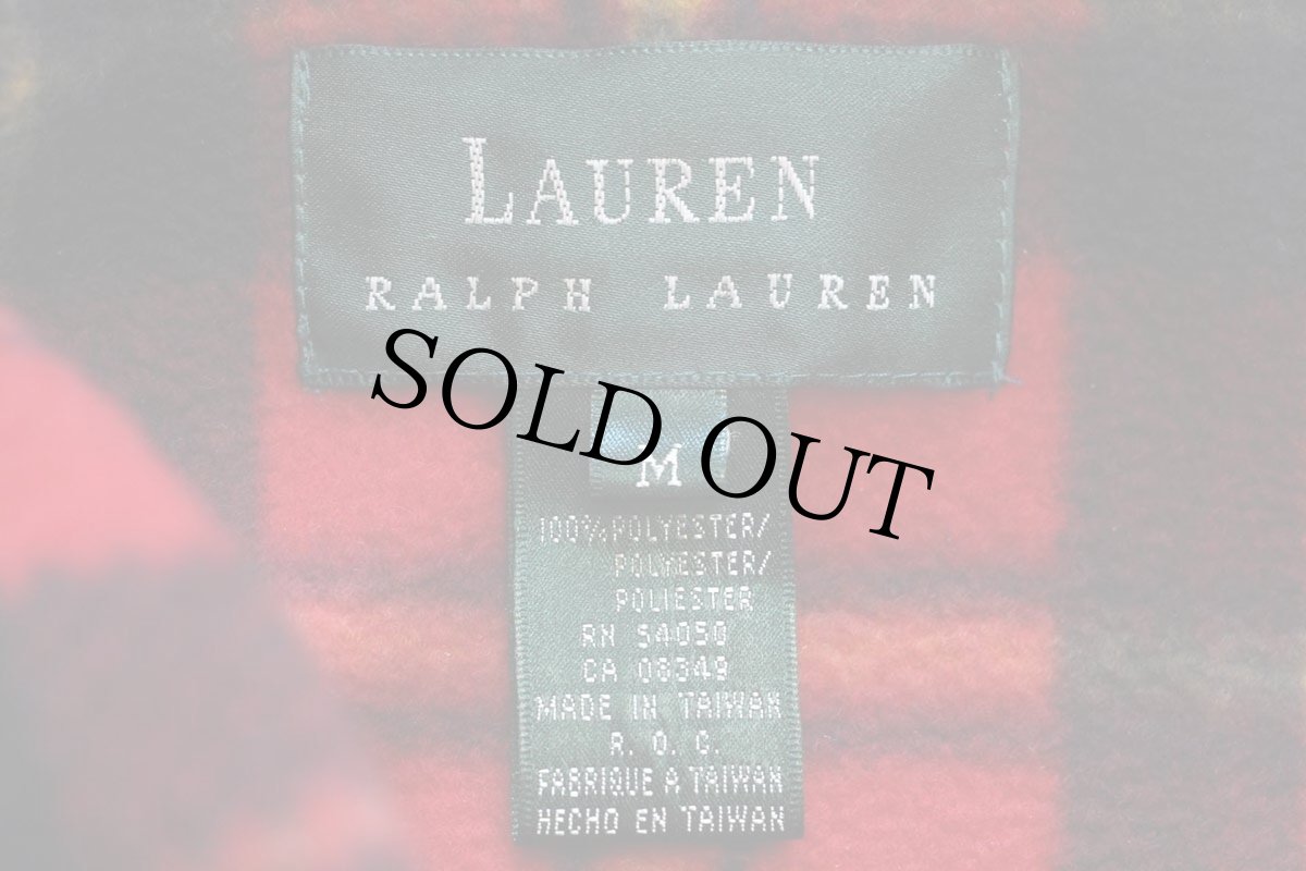 画像5: 90s LAUREN ラルフローレン ロゴ刺繍 タータンチェック フリースパーカー (5)