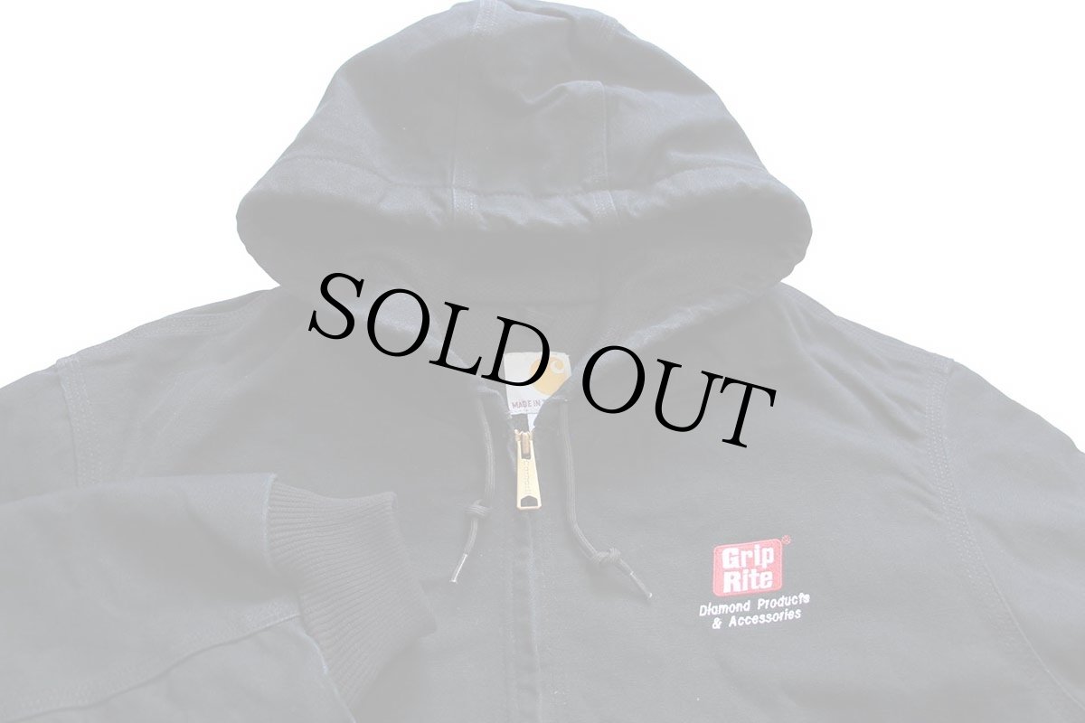 画像3: USA製 carharttカーハート Grip Rite 刺繍 裏サーマル ダック地 アクティブジャケット パーカー 黒 L (3)