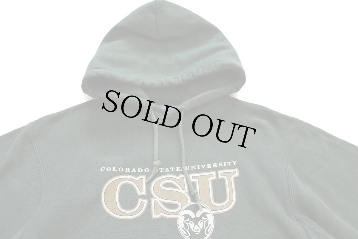 画像3: 00s メキシコ製 Championチャンピオン COLORADO STATE UNIVERSITY リバースウィーブ スウェットパーカー 緑 L (3)