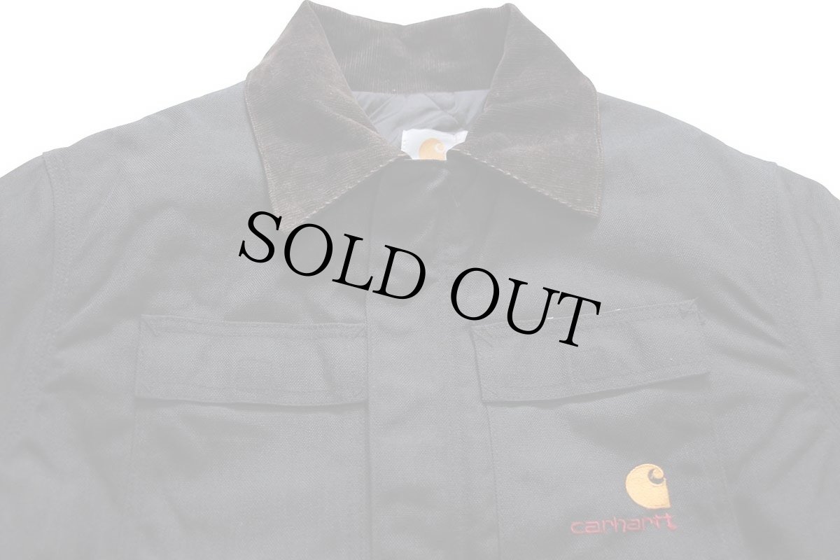 画像3: 90s USA製 carharttカーハート ロゴ刺繍 キルティングライナー ナイロン ダック トラディショナルコート 黒 L-T (3)