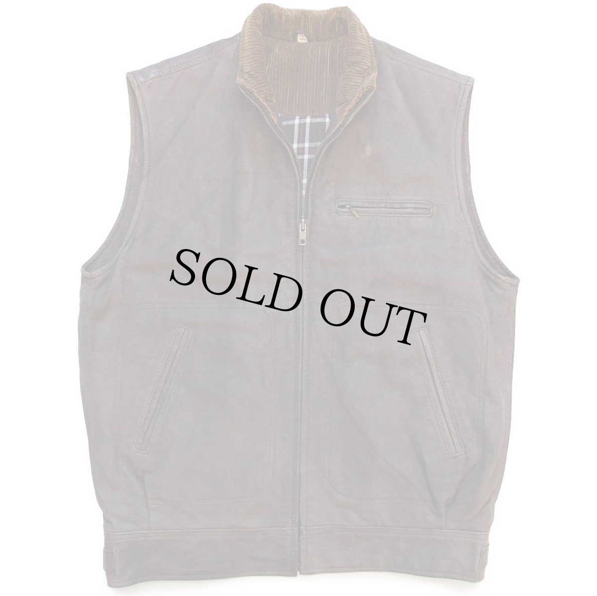 画像1: 80s BANANA REPUBLICバナナリパブリック タータンチェック コットンライナー ヌバック レザーベスト グレーブラウン S (1)