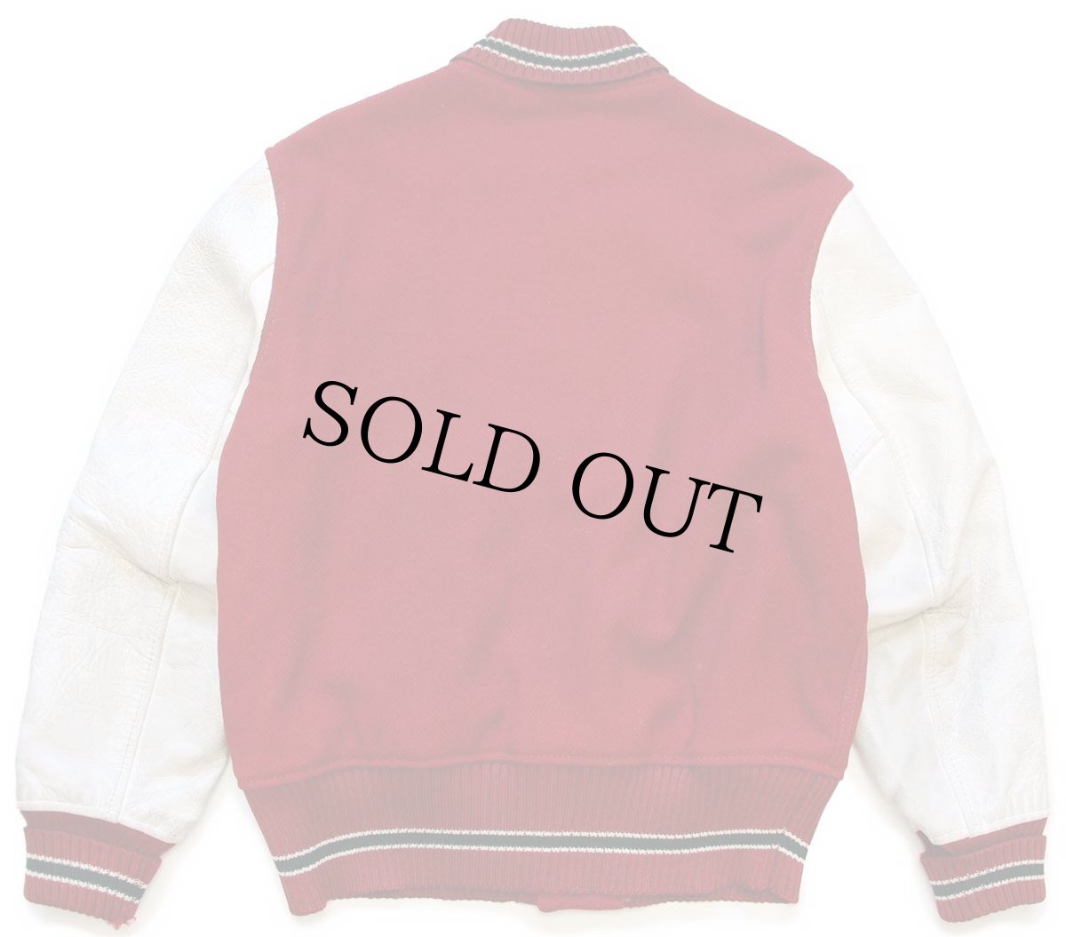 画像2: 60s Whiting レタードパッチ付き メルトン ウール 袖革スタジャン 赤×白 42 (2)