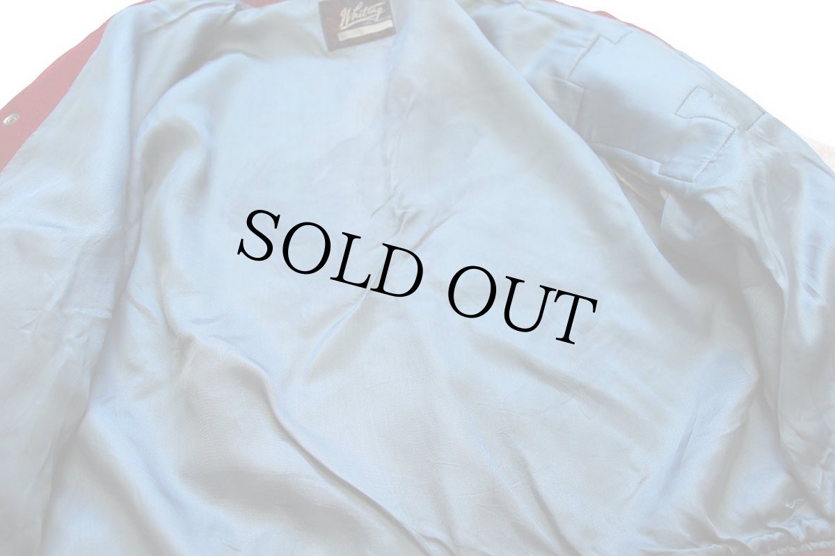 画像5: 60s Whiting レタードパッチ付き メルトン ウール 袖革スタジャン 赤×白 42 (5)