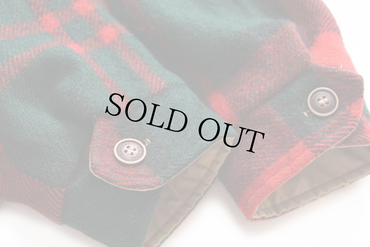 画像4: 70s Woolrichウールリッチ タータンチェック×無地 リバーシブル ウールシャツジャケット パーカー M (4)