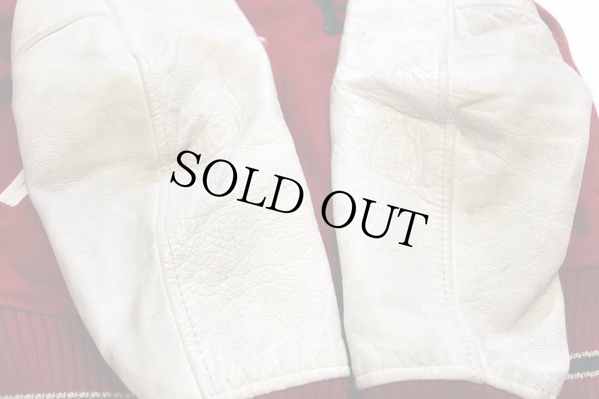 画像6: 60s Whiting レタードパッチ付き メルトン ウール 袖革スタジャン 赤×白 42 (6)