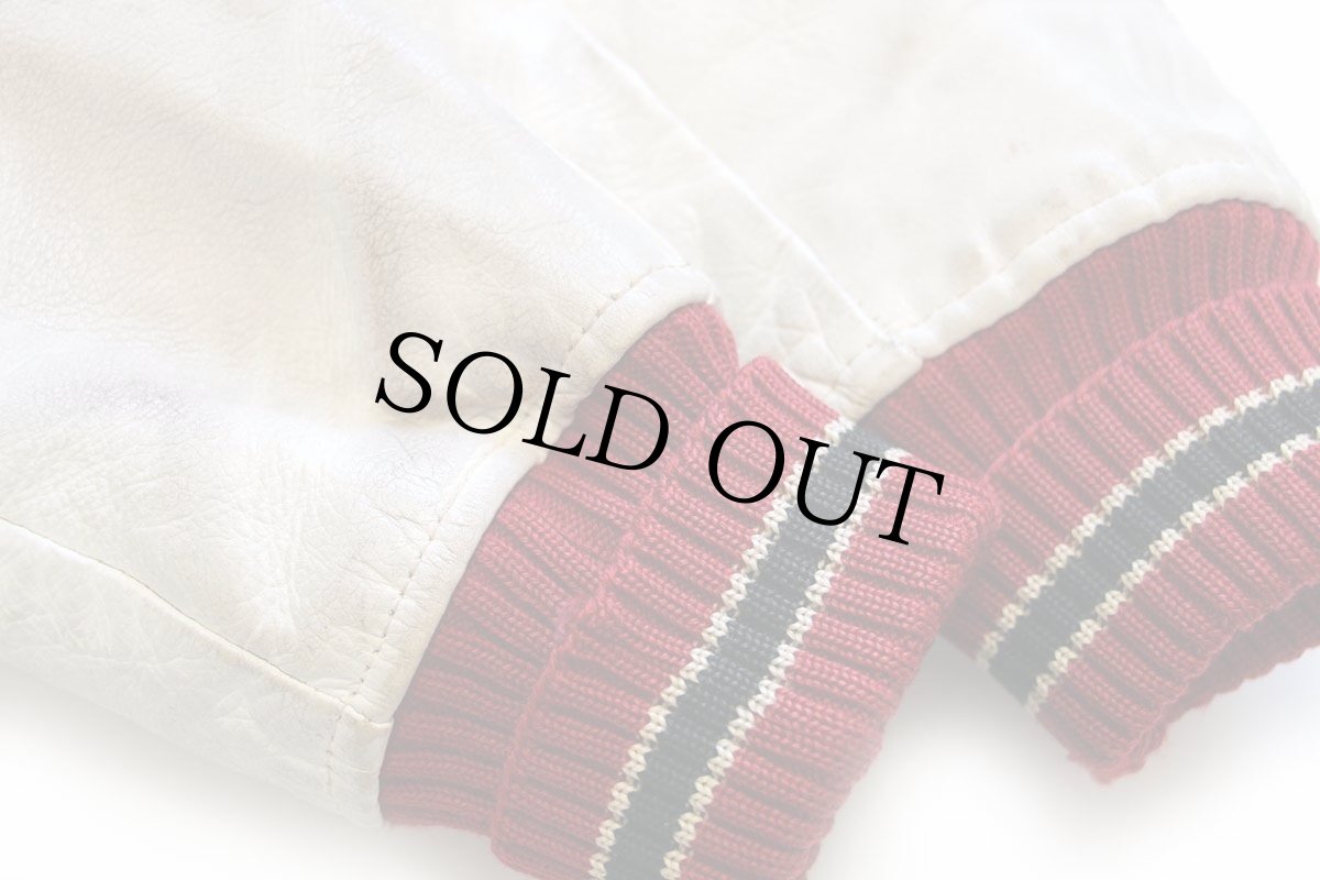 画像7: 60s Whiting レタードパッチ付き メルトン ウール 袖革スタジャン 赤×白 42 (7)