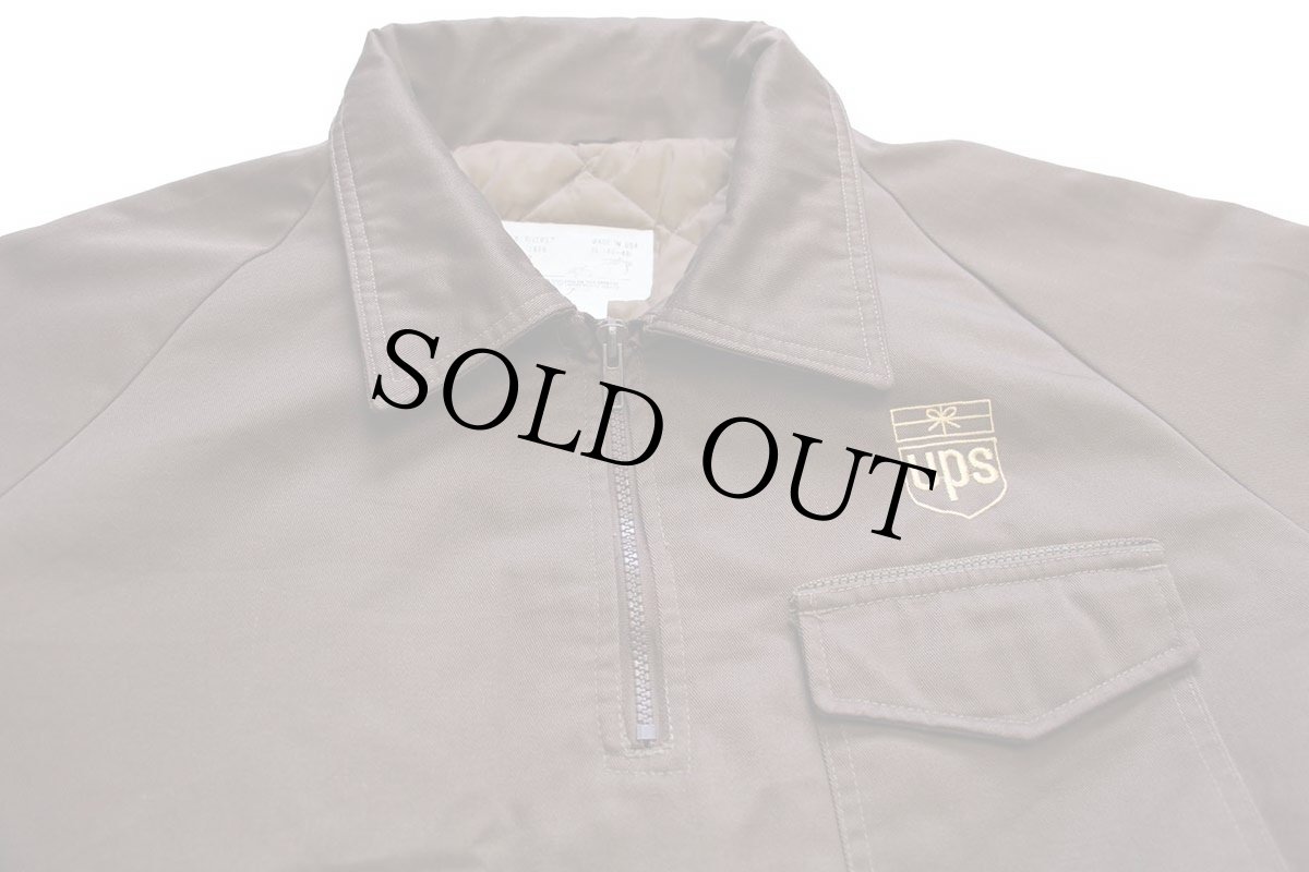 画像3: 80s USA製 G.A.RIVERS UPS ロゴ刺繍 キルティングライナー ハーフジップ プルオーバー ワークジャケット 茶 XL (3)