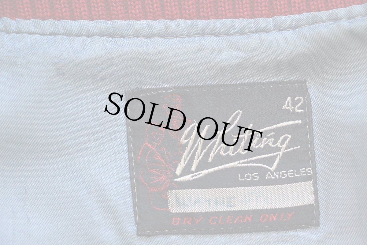 画像4: 60s Whiting レタードパッチ付き メルトン ウール 袖革スタジャン 赤×白 42 (4)