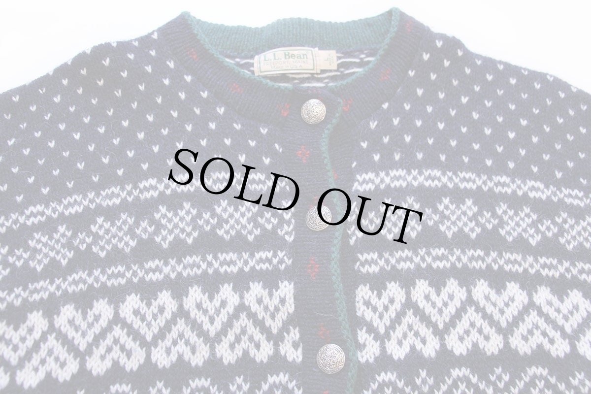 画像3: 80s USA製 L.L.Bean 雪柄 ノルディック柄 ウールニット カーディガン L (3)