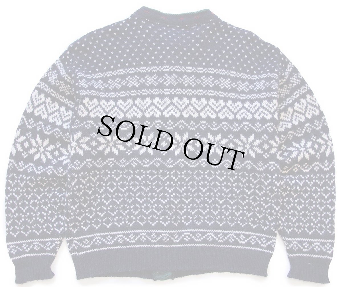 画像2: 80s USA製 L.L.Bean 雪柄 ノルディック柄 ウールニット カーディガン L (2)