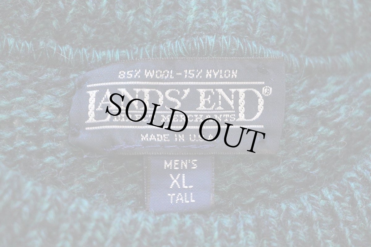 画像4: 90s USA製 LANDS'ENDランズエンド 無地 ウールニット セーター グリーン ミックス XL-T (4)