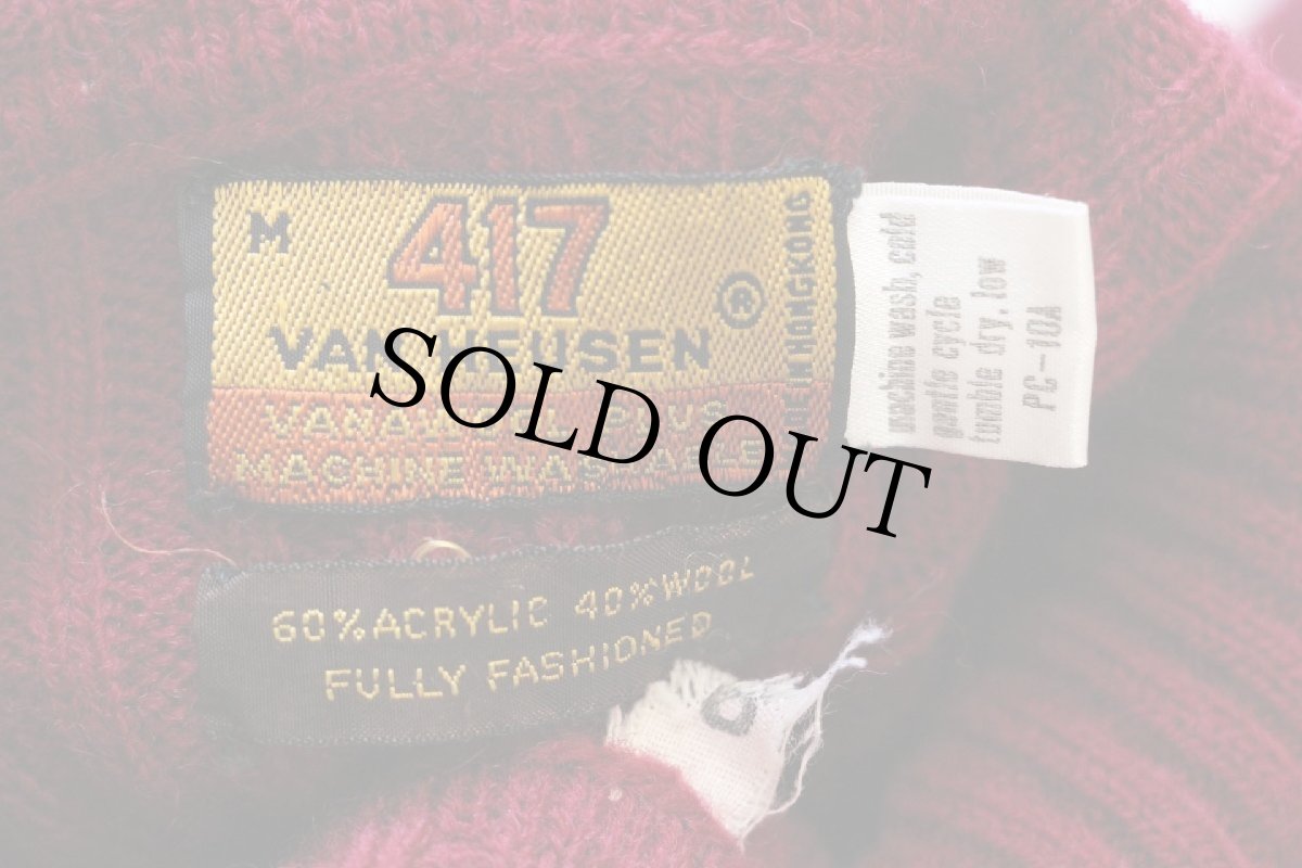 画像5: 80s 417 VAN HEUSEN タートルネック サドルショルダー アクリル×ウール リブニット セーター ワインレッド M (5)