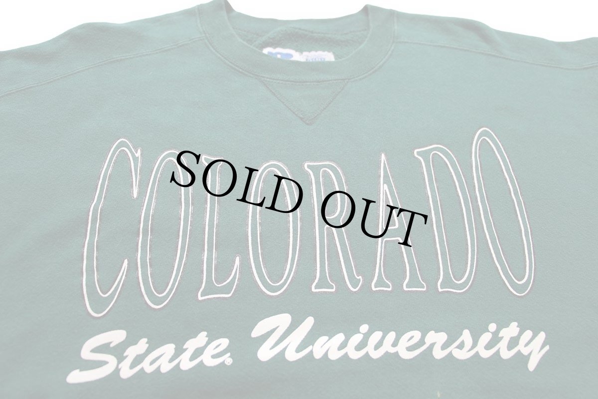 画像3: 90s USA製 RUSSELLラッセル COLORADO State University ペンキ飛び 前V スウェット 緑 XL (3)