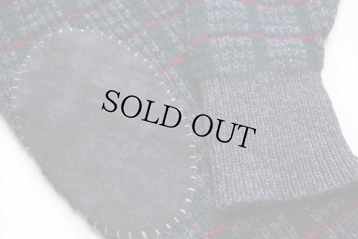 画像6: ビンテージ 英国製 Old Bond Street チェック ショールカラー エルボーパッチ付き ウールニット カーディガン XL (6)