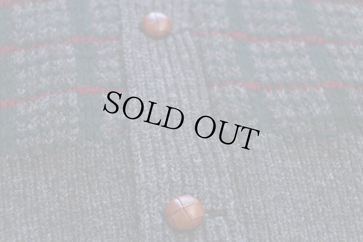 画像5: ビンテージ 英国製 Old Bond Street チェック ショールカラー エルボーパッチ付き ウールニット カーディガン XL (5)