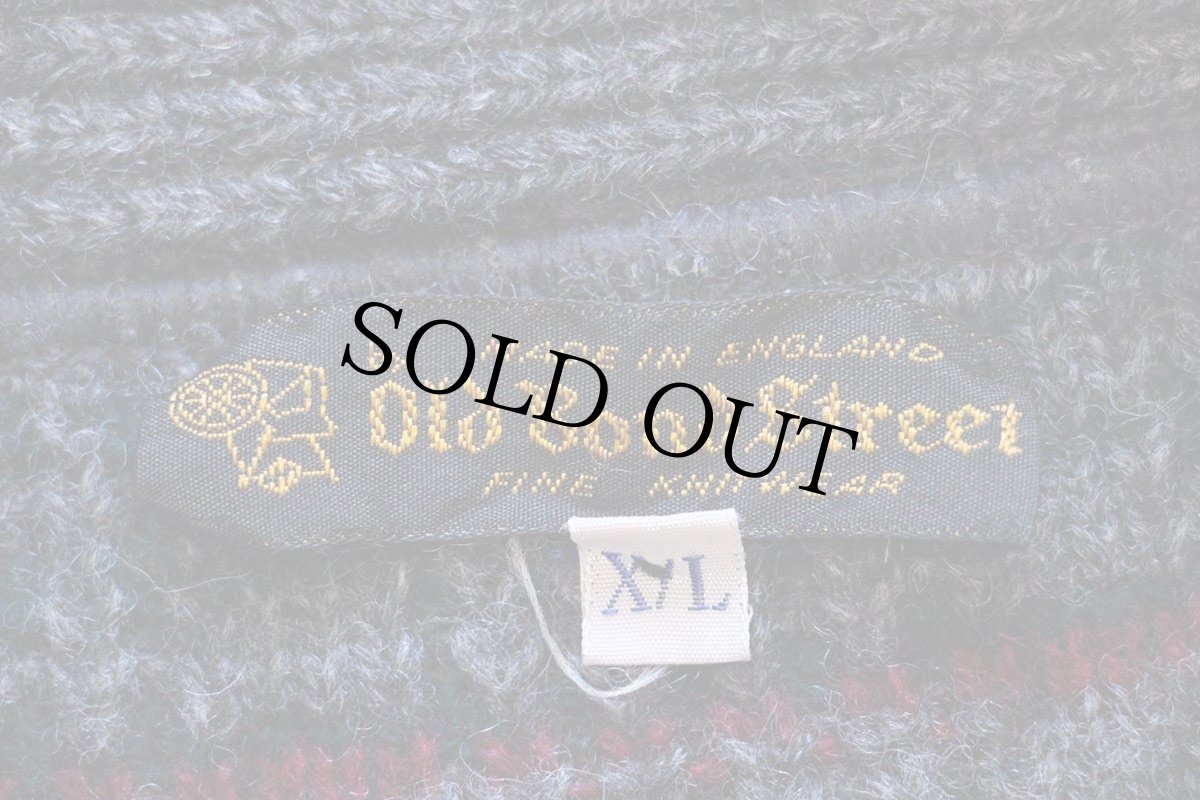 画像4: ビンテージ 英国製 Old Bond Street チェック ショールカラー エルボーパッチ付き ウールニット カーディガン XL (4)