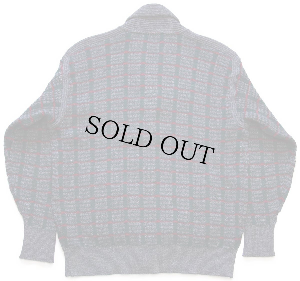 画像2: ビンテージ 英国製 Old Bond Street チェック ショールカラー エルボーパッチ付き ウールニット カーディガン XL (2)