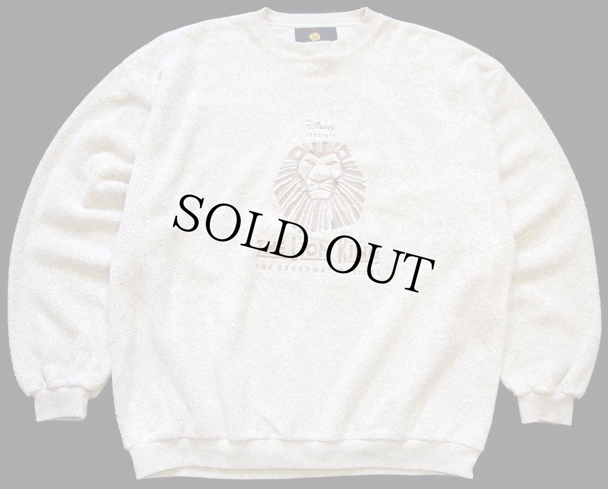 画像1: 90s USA製 Disneyディズニー THE LION KING BROADWAY MUSICAL ライオンキング 刺繍 パイル スウェット ベージュ L (1)