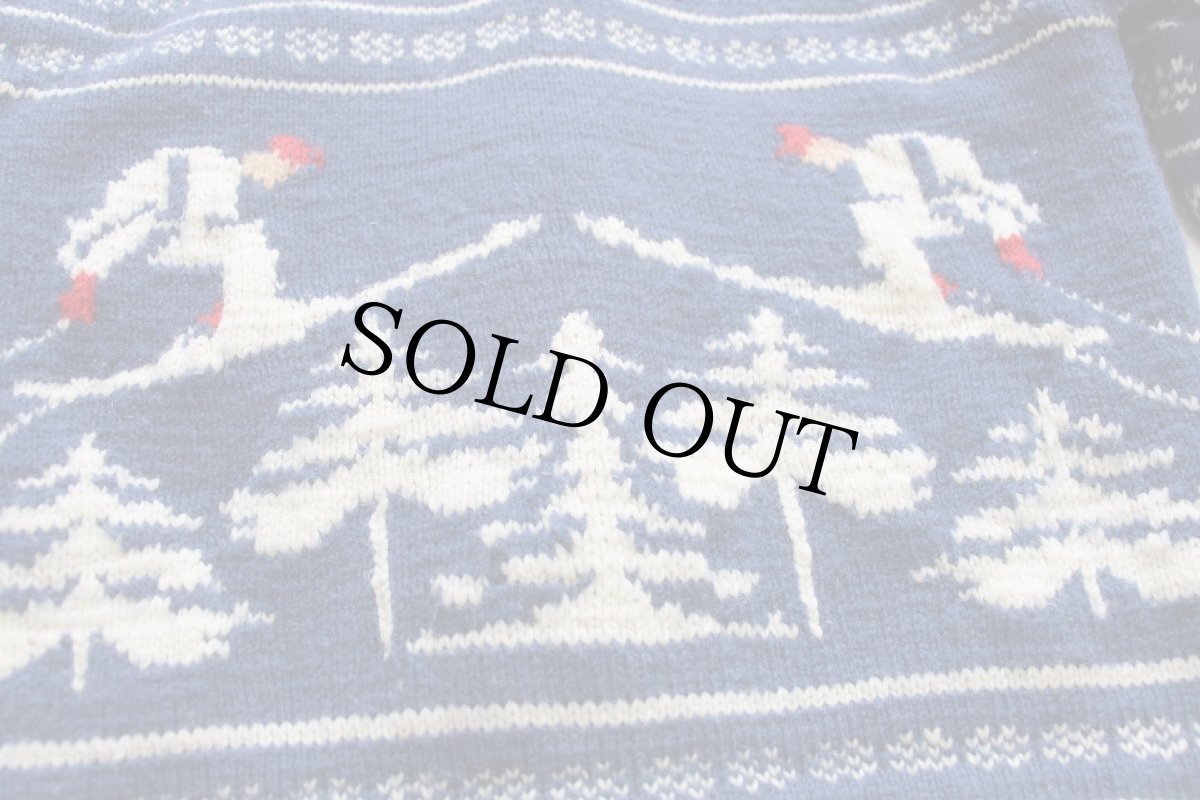 画像5: ビンテージ スキー柄 ショールカラー ウール ハンドニット カーディガン (5)