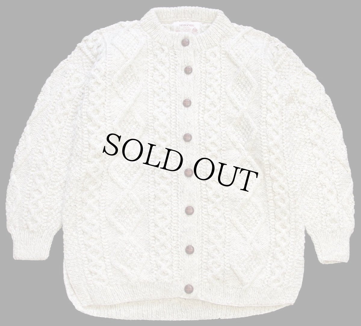 画像1: アイルランド製 stanoun ケーブル編み ウール ハンドニット カーディガン ナチュラル×ベージュ★フィッシャーマン (1)