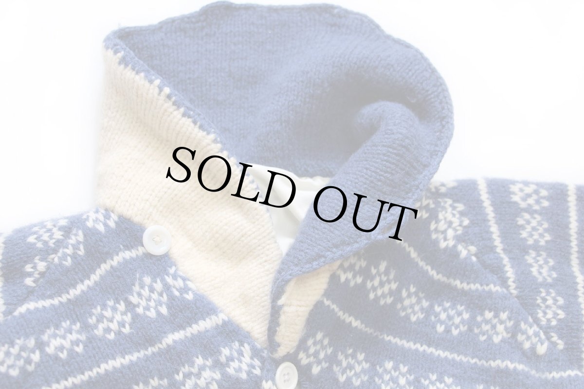 画像3: ビンテージ スキー柄 ショールカラー ウール ハンドニット カーディガン (3)