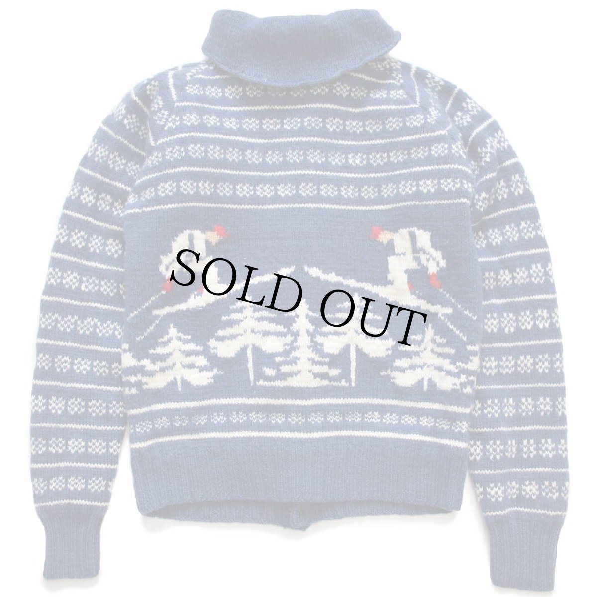 画像2: ビンテージ スキー柄 ショールカラー ウール ハンドニット カーディガン (2)