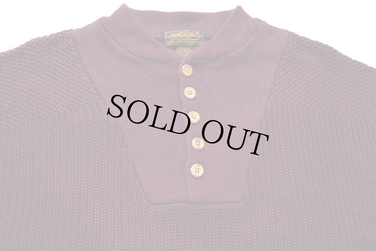 画像3: 90s EddieBauerエディーバウアー 5ボタン ヘンリーネック コットンニット セーター ワインレッド L (3)