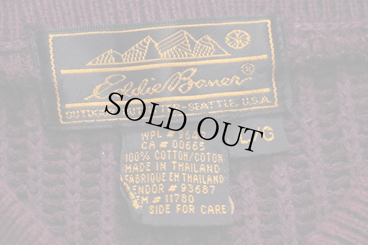 画像4: 90s EddieBauerエディーバウアー 5ボタン ヘンリーネック コットンニット セーター ワインレッド L (4)