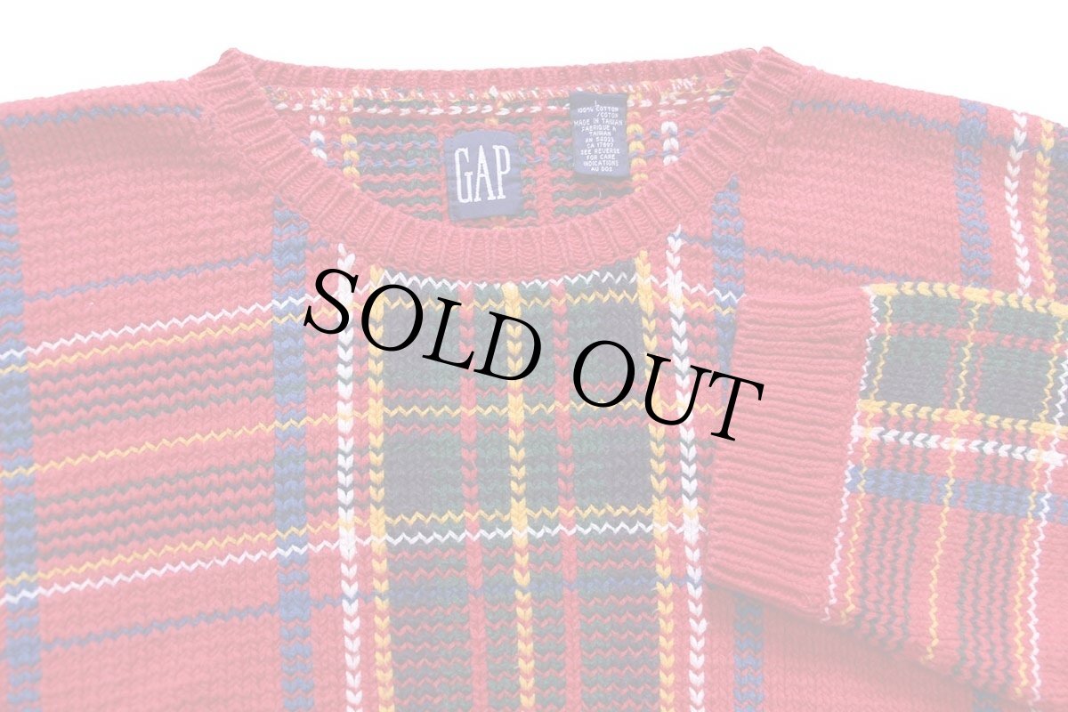 画像3: 90s GAPギャップ タータンチェック コットンニット セーター L (3)