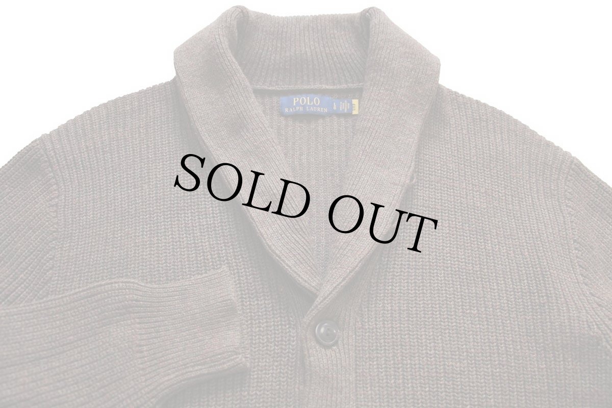 画像3: ポロ ラルフローレン ショールカラー パチポケ ローゲージ コットンニット カーディガン オリーブ ミックス L (3)