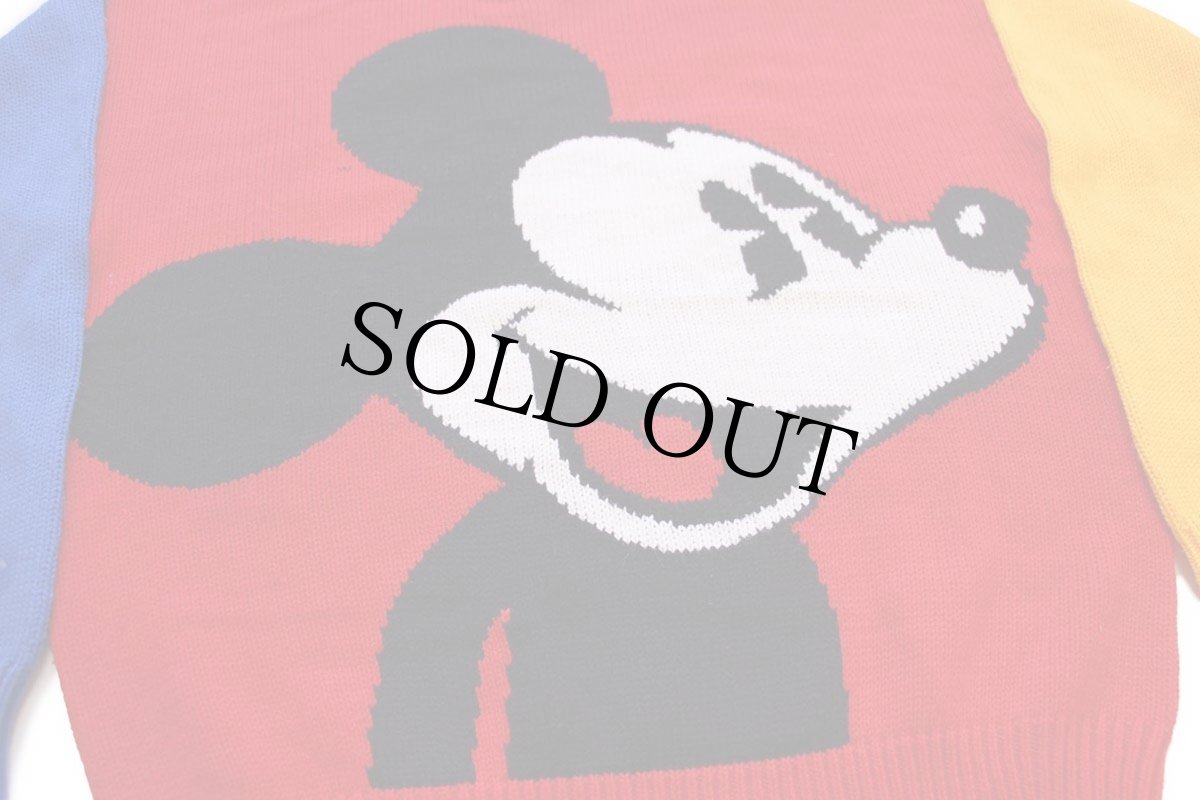 画像3: 90s Disneyディズニー ミッキー マウス マルチカラー 切り替え アクリルニット セーター 赤×青×黄 XL (3)