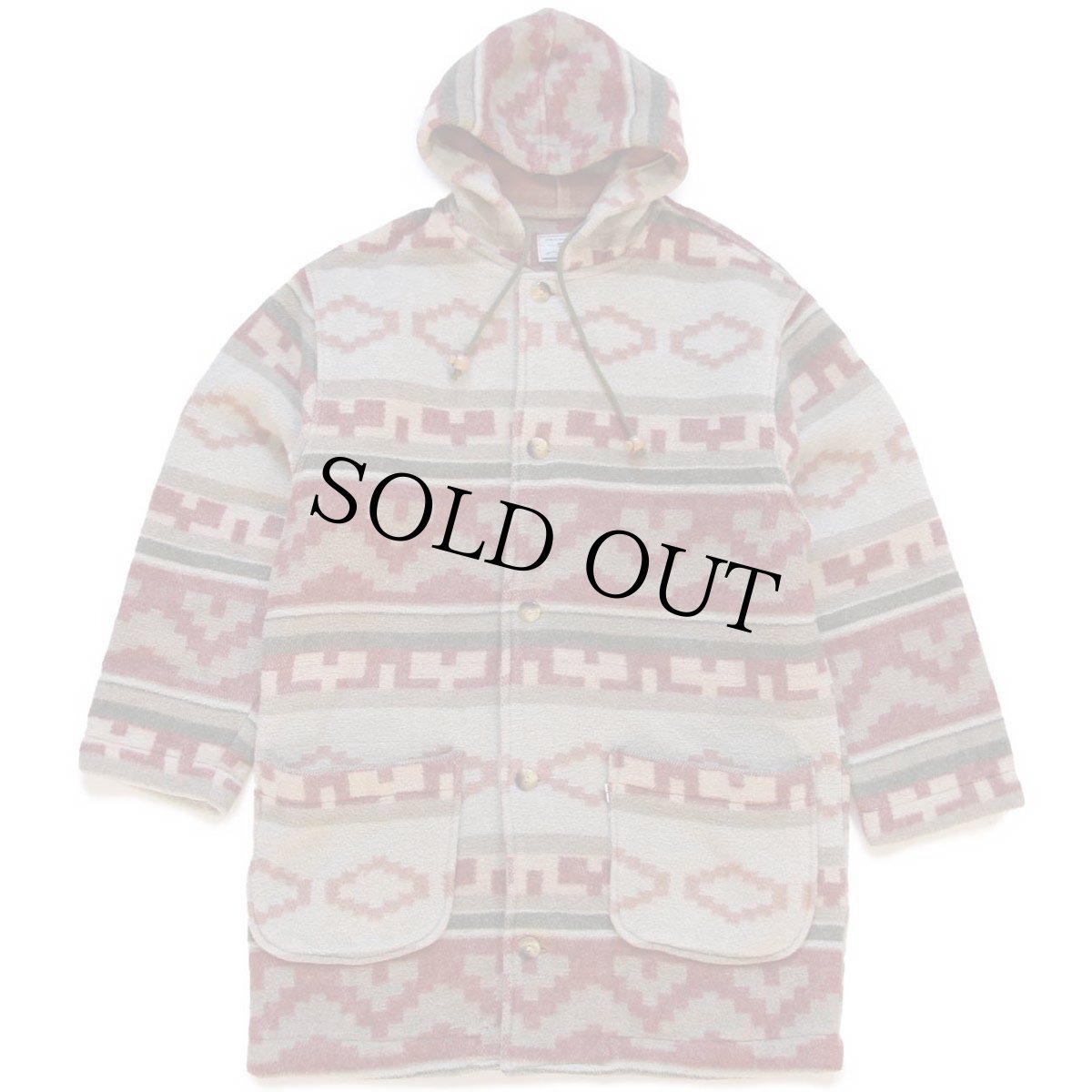 画像1: 90s イタリア製 Levi'sリーバイス フォークロア柄 フーデッド ウール混 ブランケット コート S★ユーロ (1)