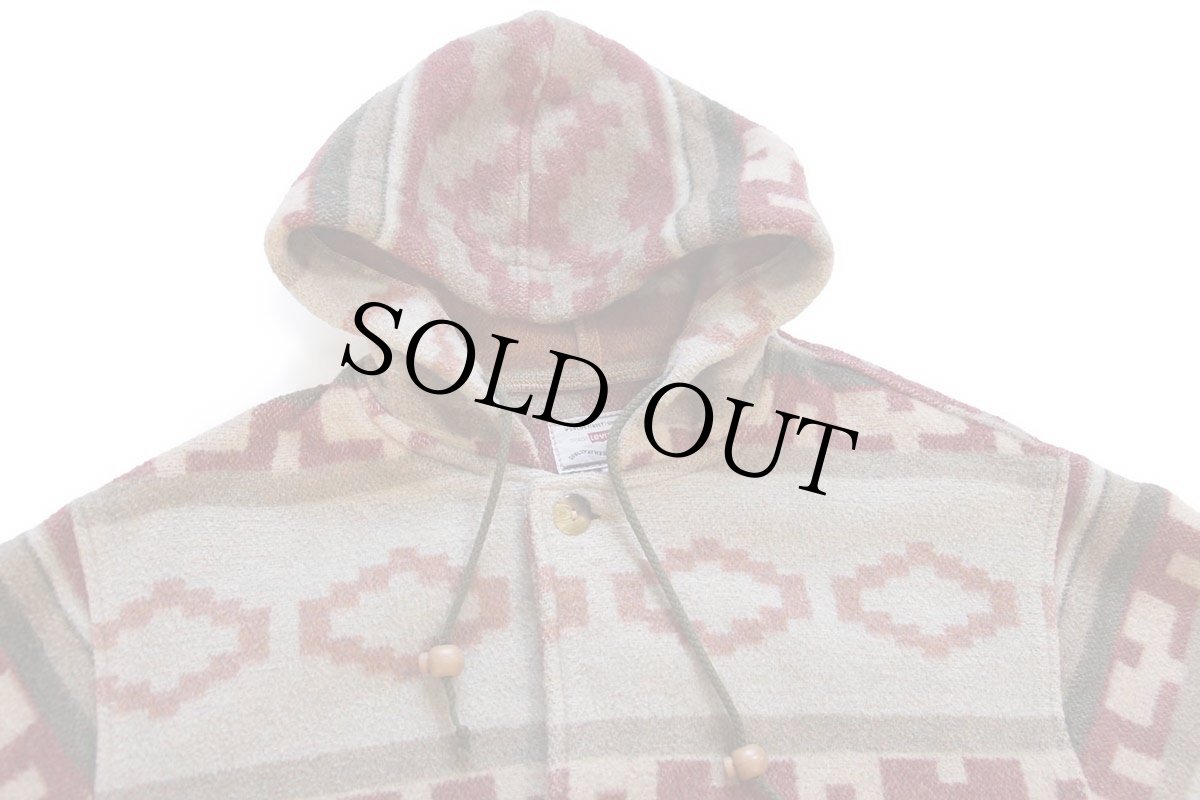 画像3: 90s イタリア製 Levi'sリーバイス フォークロア柄 フーデッド ウール混 ブランケット コート S★ユーロ (3)