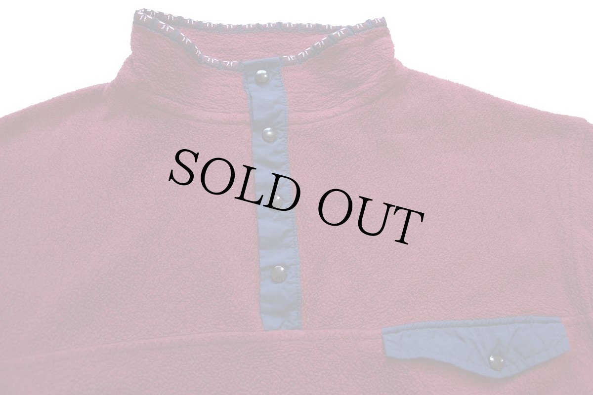 画像3: 90s USA製 EMS チロリアンテープ プルオーバー フリース ワインレッド×紺 L (3)