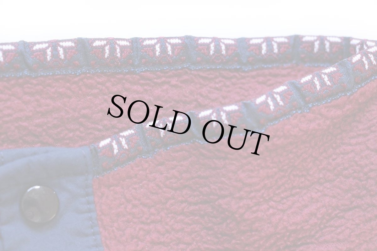 画像5: 90s USA製 EMS チロリアンテープ プルオーバー フリース ワインレッド×紺 L (5)