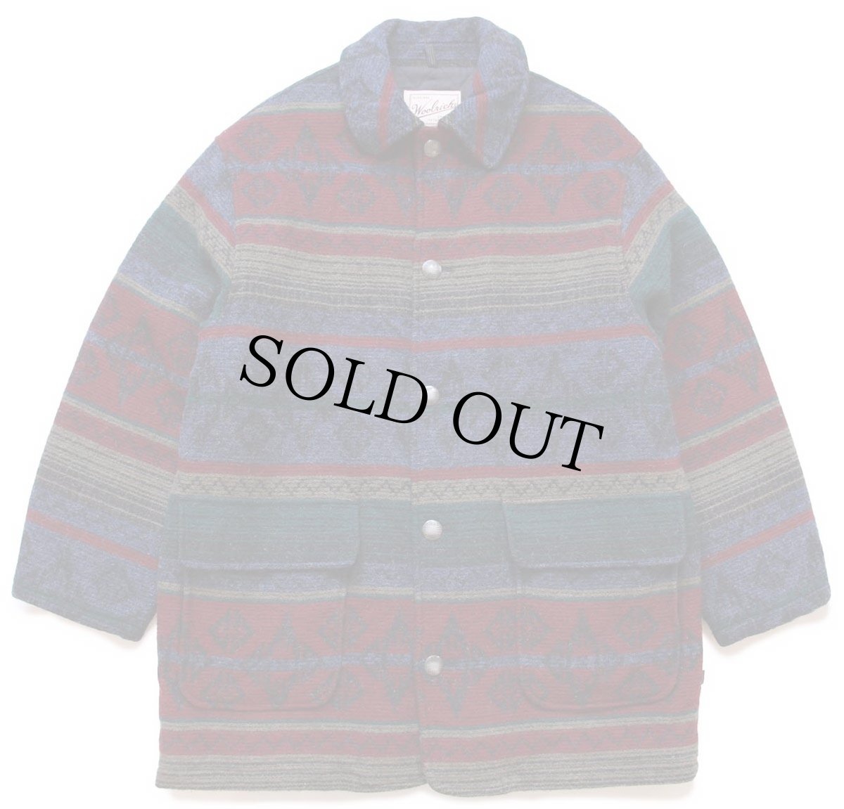 画像1: 90s USA製 Woolrichウールリッチ フォークロア柄 コンチョボタン キルティングライナー ウール ブランケット コート L (1)